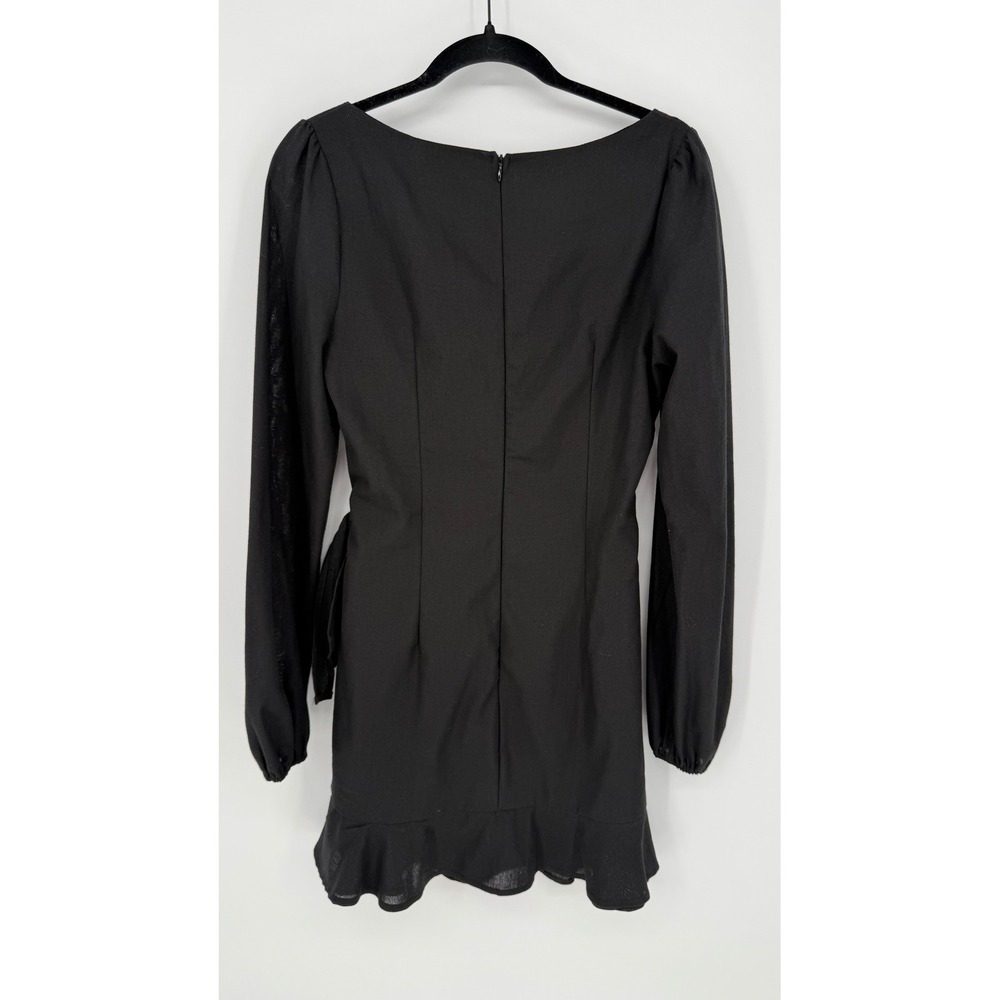 Princess Polly Villa Black Long Sleeve Linen Blend Faux Wrap Skirt Mini Dress 8 - Picture 10 of 10